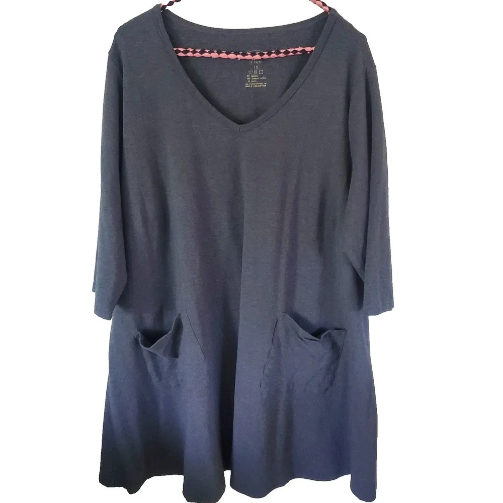 Womens Oversized Tunic 1X Bamboo Organic Cotton Stretch‎ Pockets Layer Lagenlook